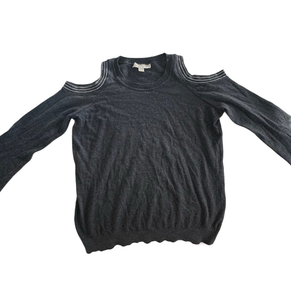 Michael Kors Charcoal Rhinestone Cold Shoulder Sweater